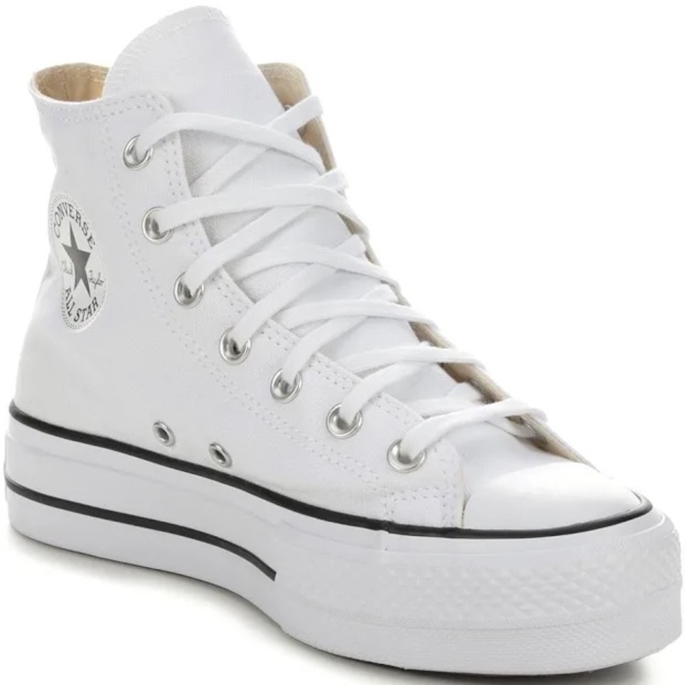 All white converse high top platform sneakers